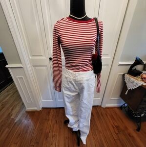 4/$19 New with Tags Red and White Striped Bodysuit with Criss Cross Back Preppy